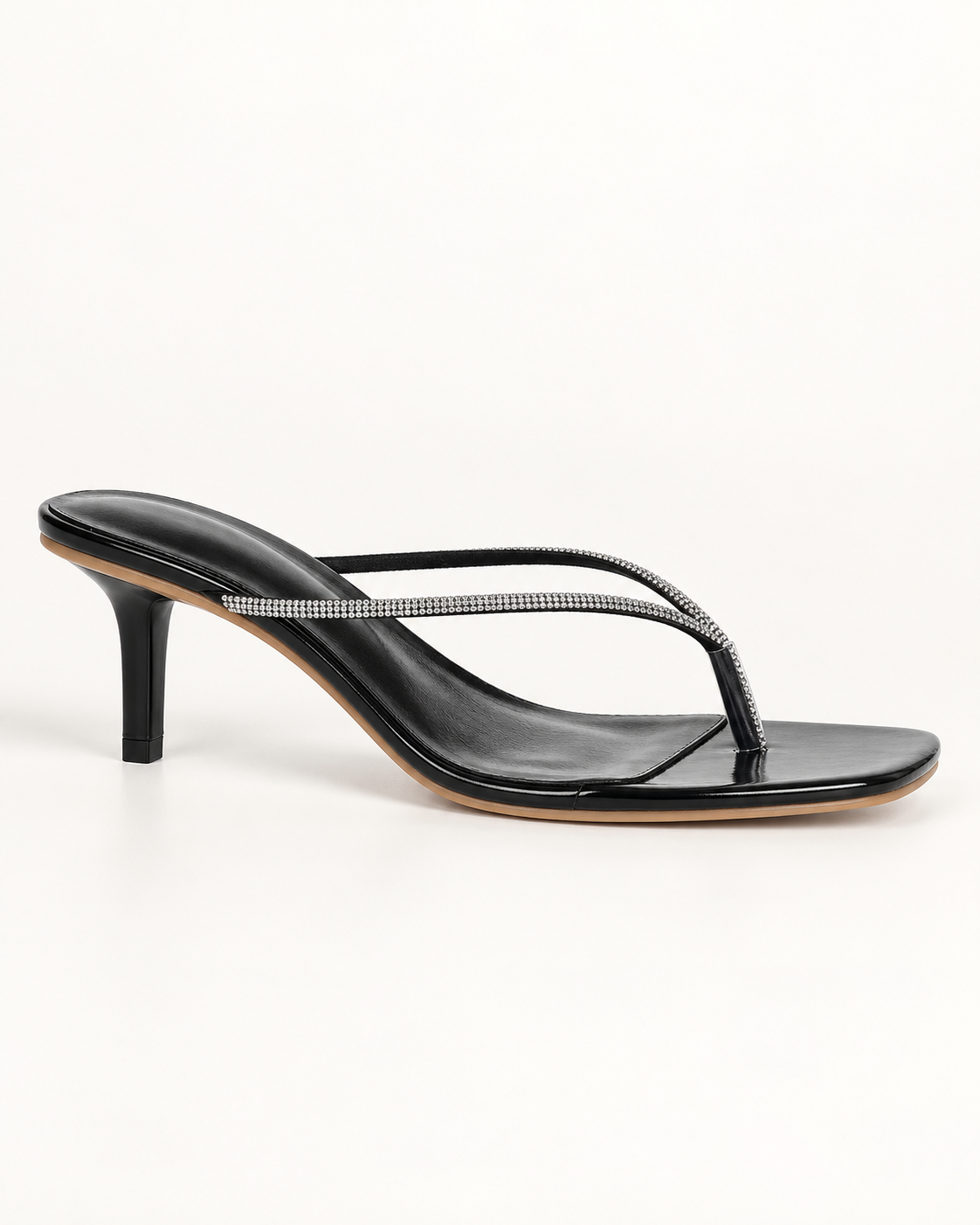 Rhinestone Thong Heel Mules - Black - product view 2