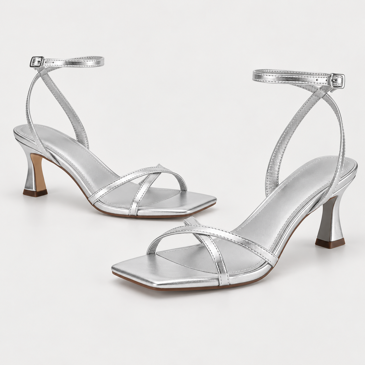 Metallic Cross Strap Stiletto Sandals - Silver - variant image
