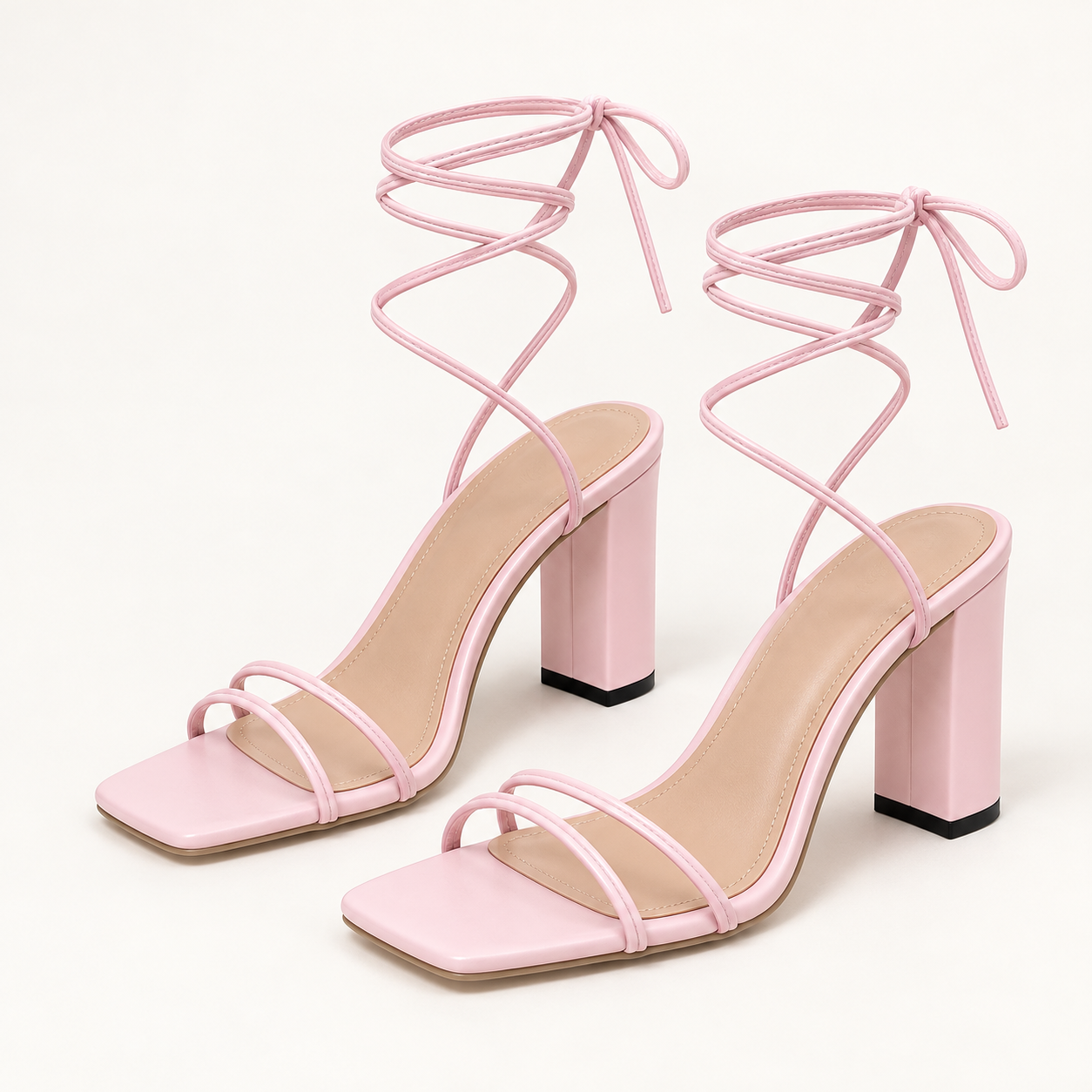 Cross Strap Lace Up Heel Sandals - Baby Pink - variant image