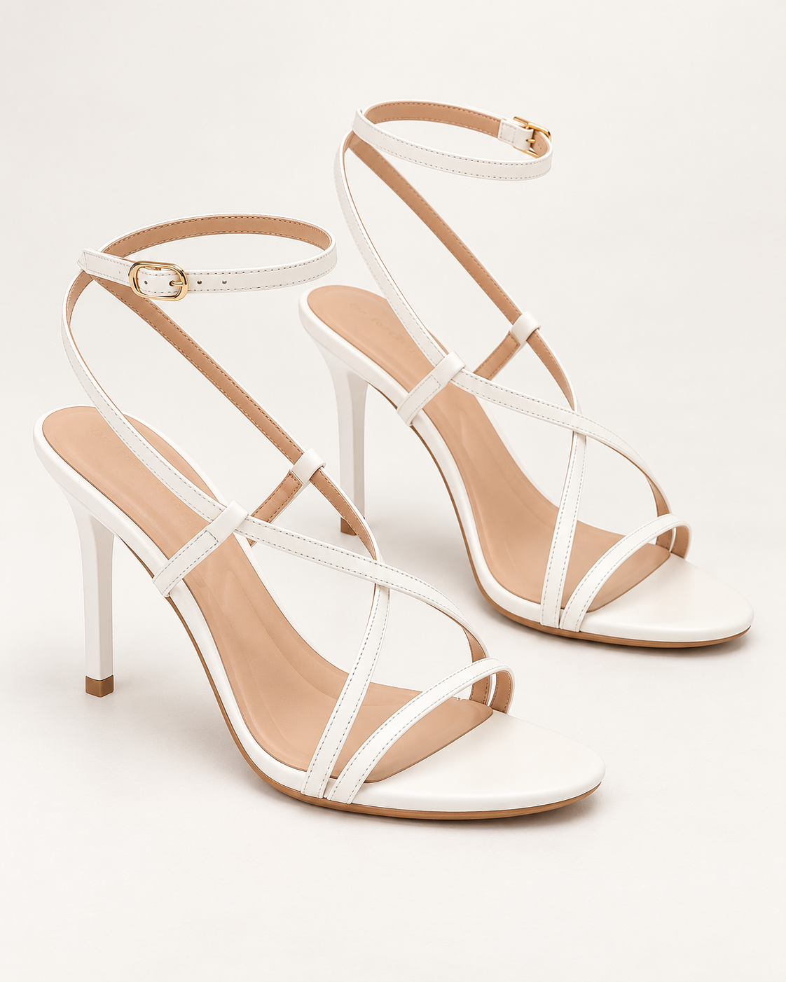 Cross Strap Ankle Tie Stiletto Sandals - White - product view 1
