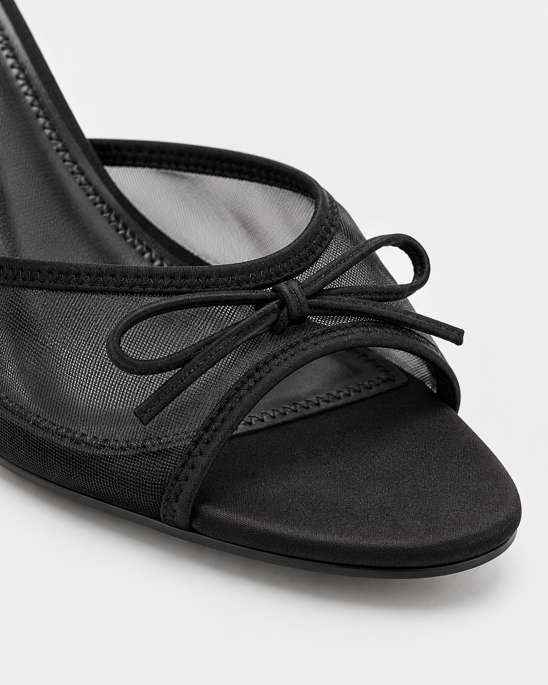 Bow Detail Mesh Heeled Mules - Black - product view 4