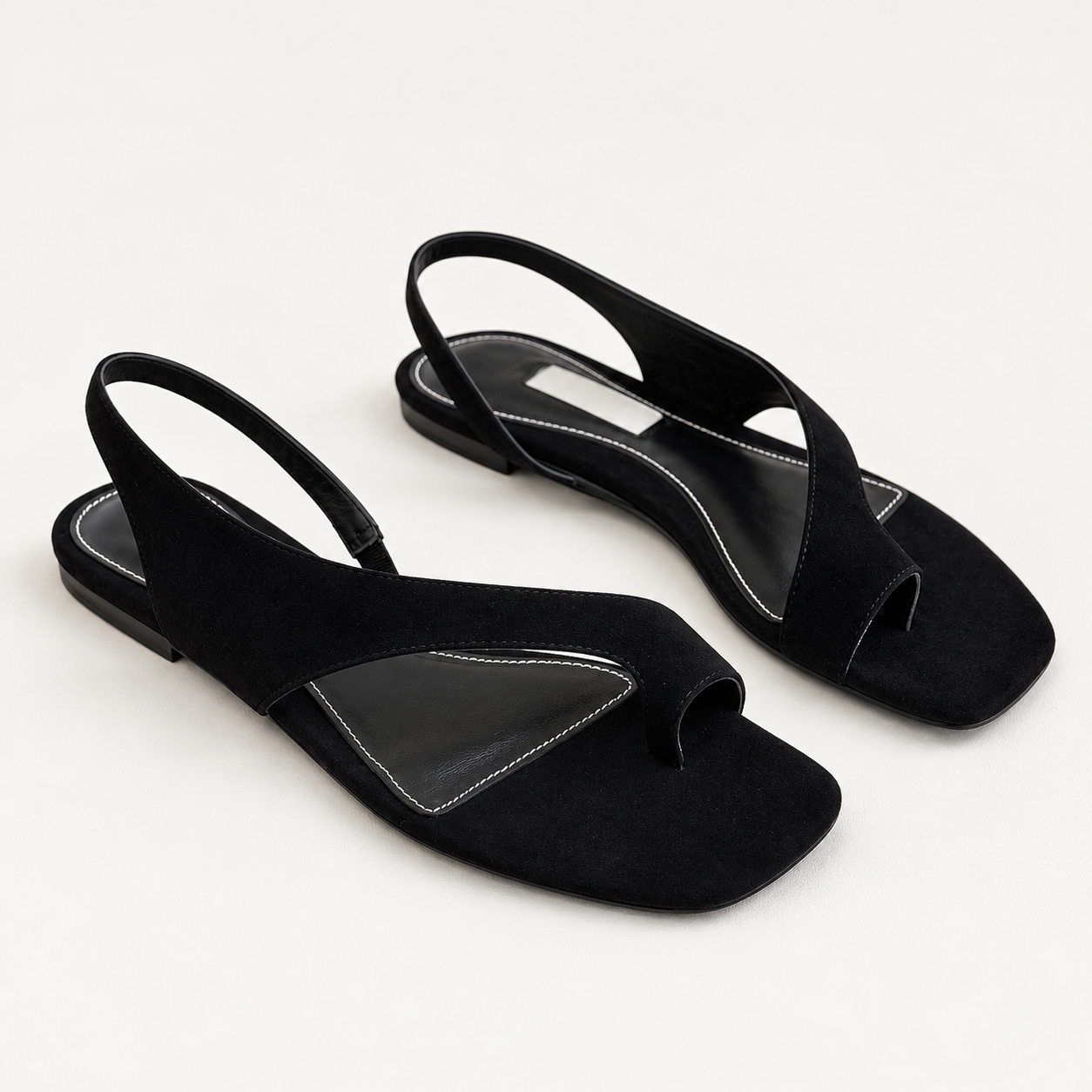 Asymmetric Thong Slide Sandals - Black- Flat - variant image