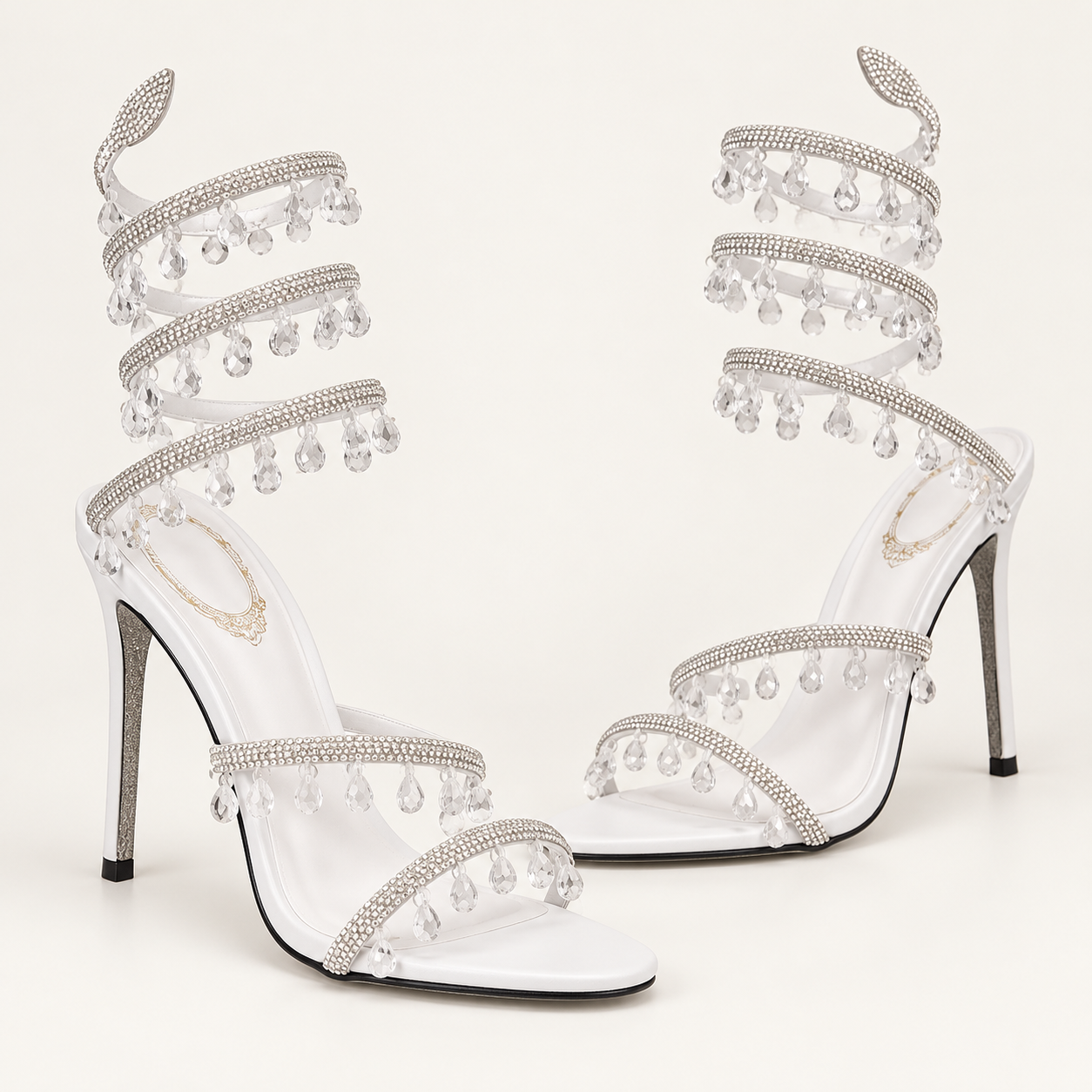 Rhinestone Fringe Spiral Strap Sandals - White - variant image