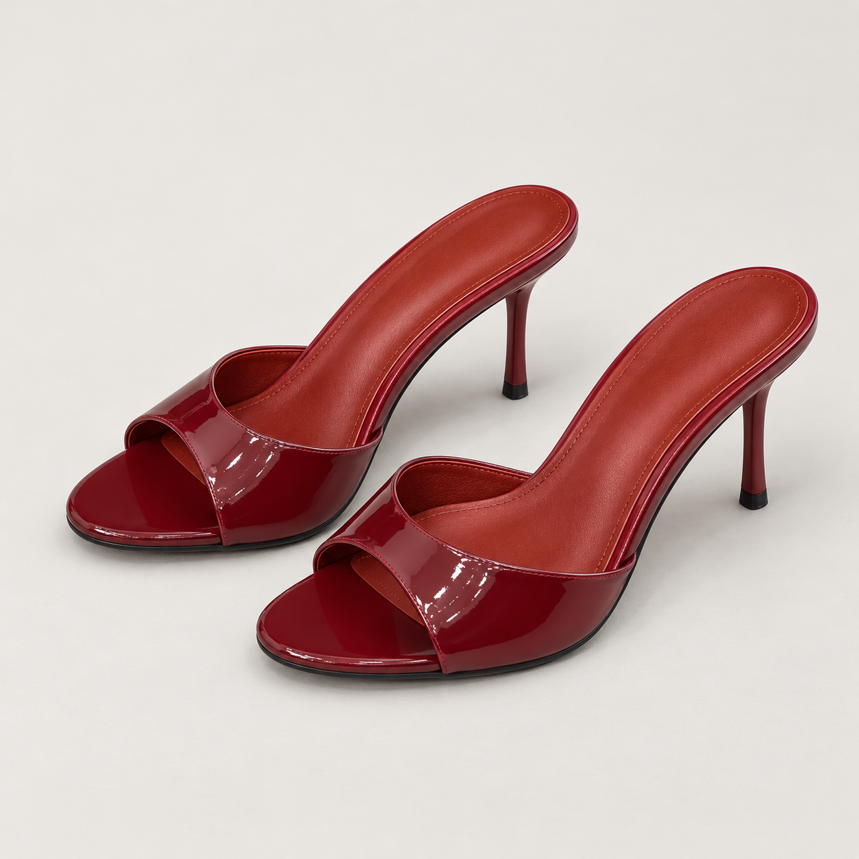 Wide Strap Stiletto Mule Sandals - Red - variant image