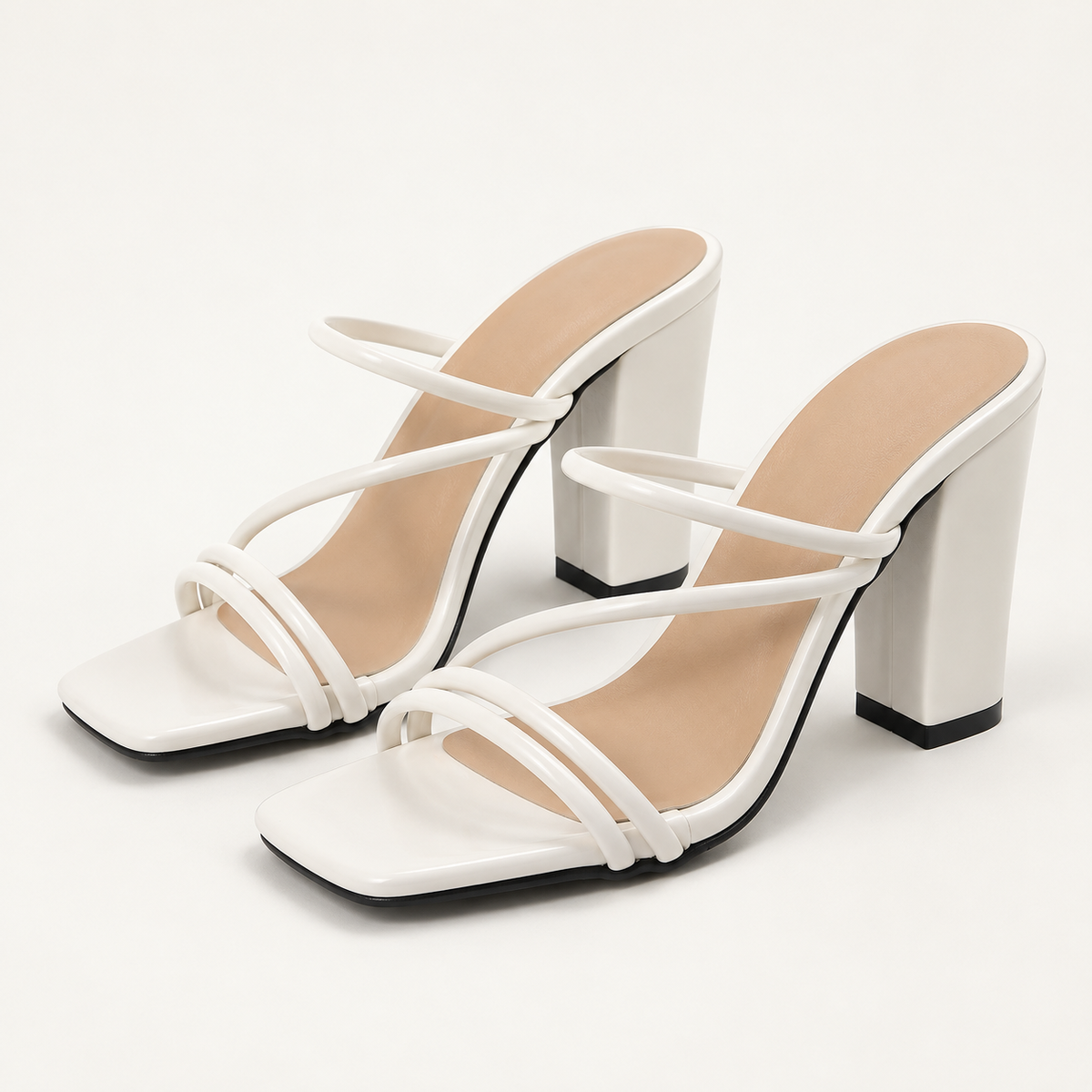 Cross Strap Block Heel Sandals - White - variant image