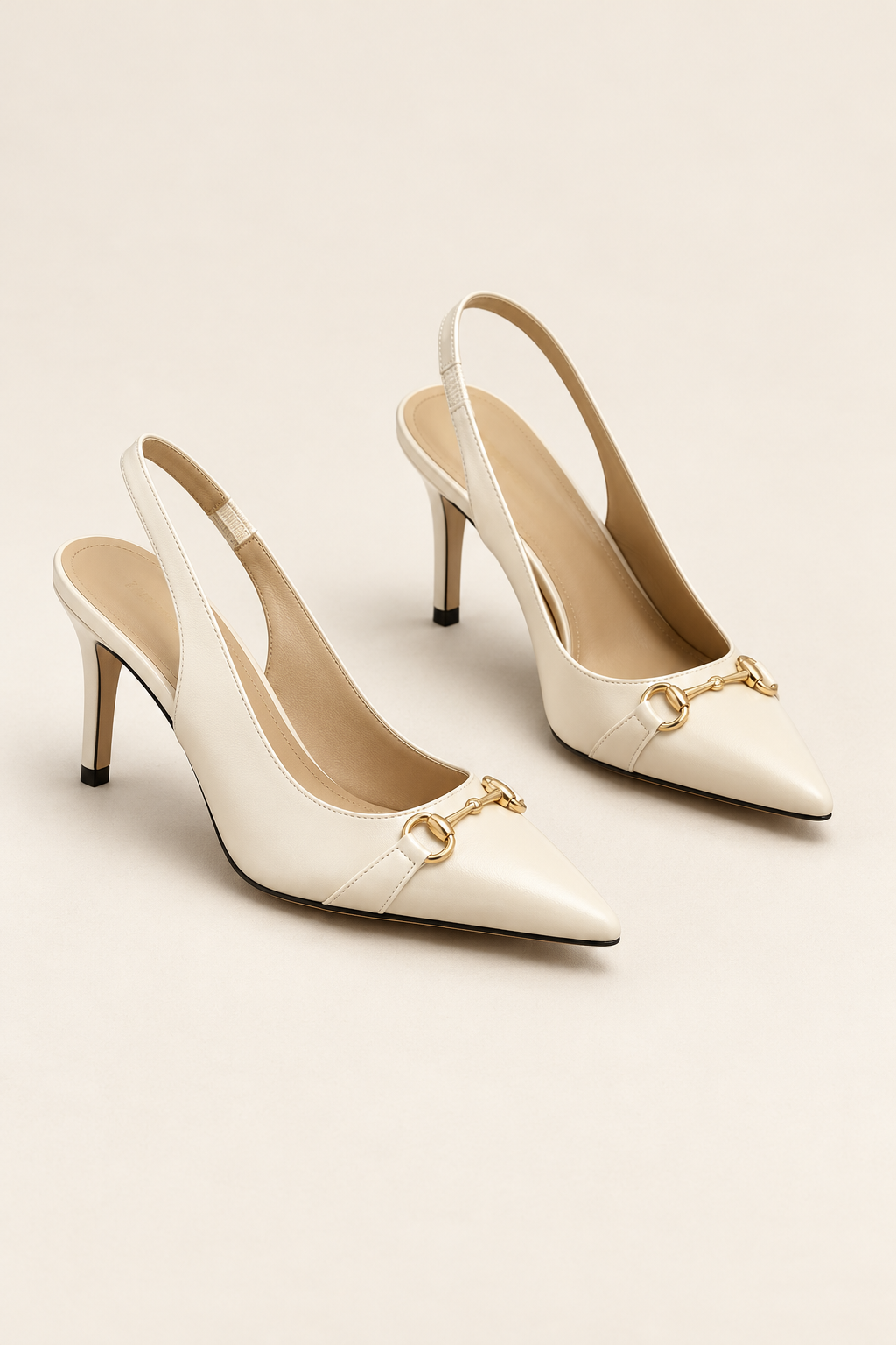 Horsebit Detail Pointed Toe Slingback Heels - Champagne - product view 1
