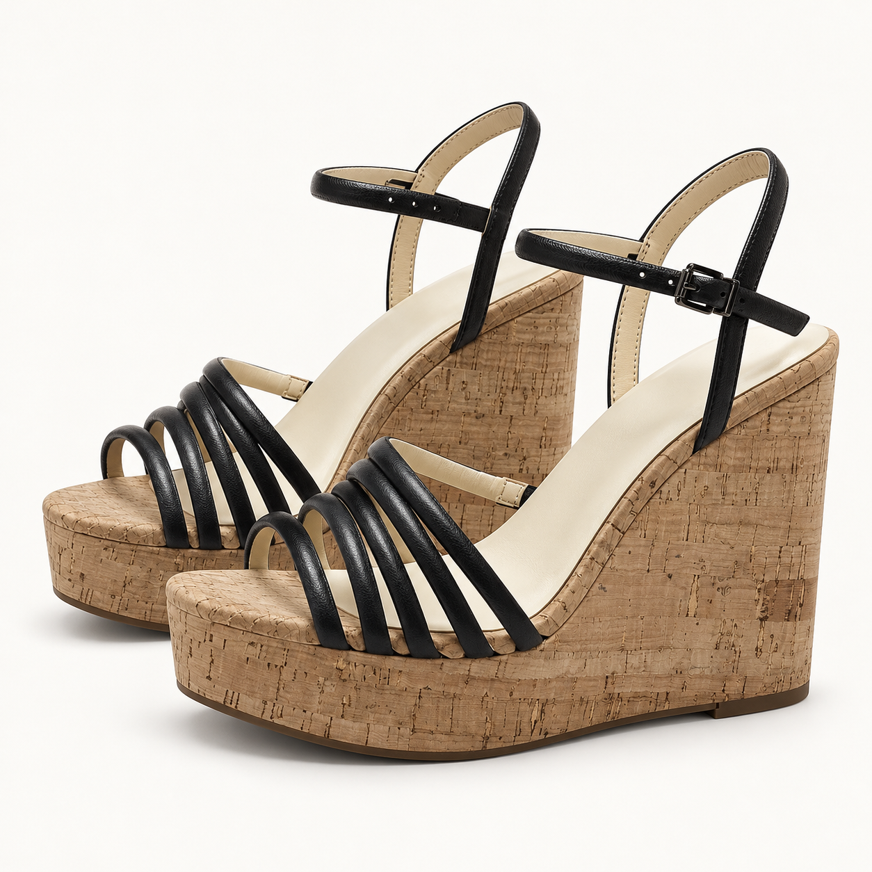Multi Strap Platform Wedge Sandals - Black - variant image