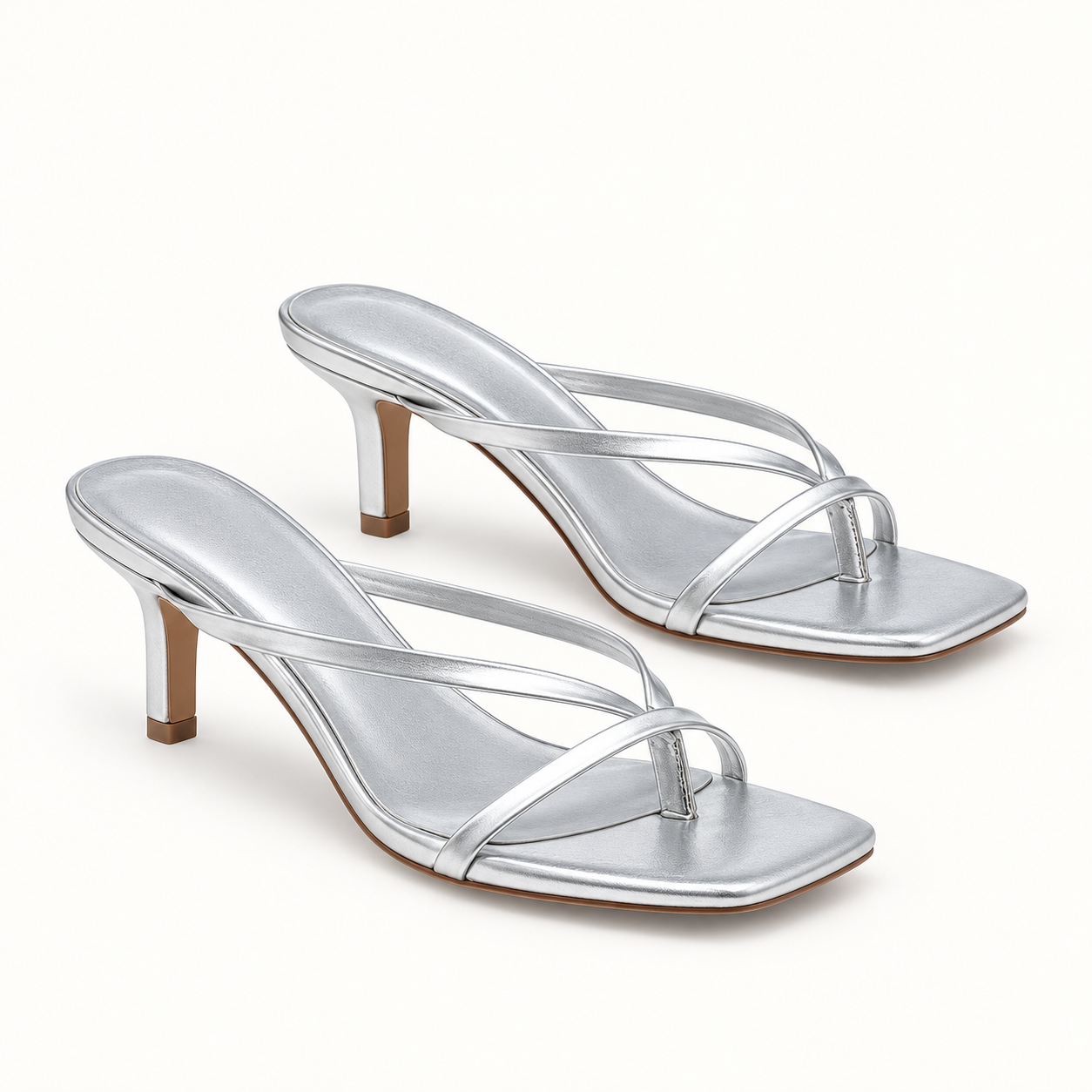 Square Toe Cross Strap Heeled Mules - Silver - variant image