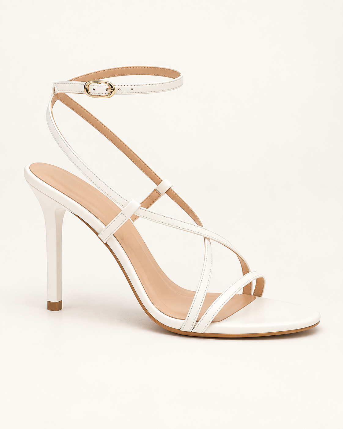 Cross Strap Ankle Tie Stiletto Sandals - White - product view 2