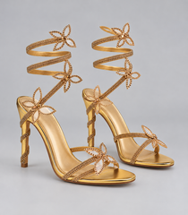 Rhinestone Butterfly Wrap Strap Sandals - Gold - product view 1