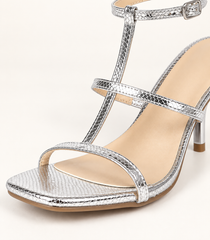 Metallic T Strap Heel Sandals - Silver - product view 4