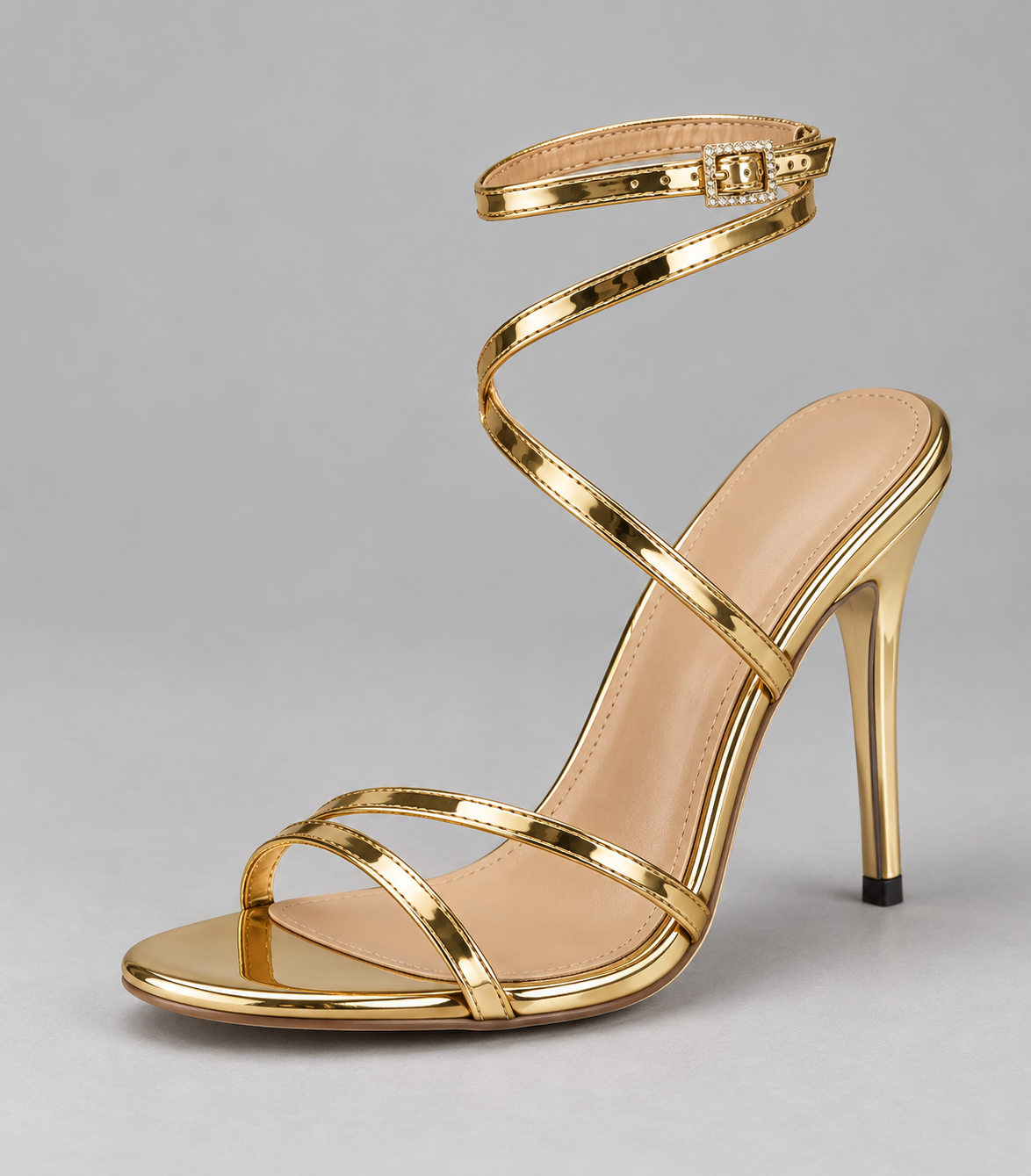 Pointed Toe Lace Up Stiletto Sandals - Golden - product view 3