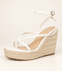 Woven Look Platform Wedge Sandals - White - product view 2