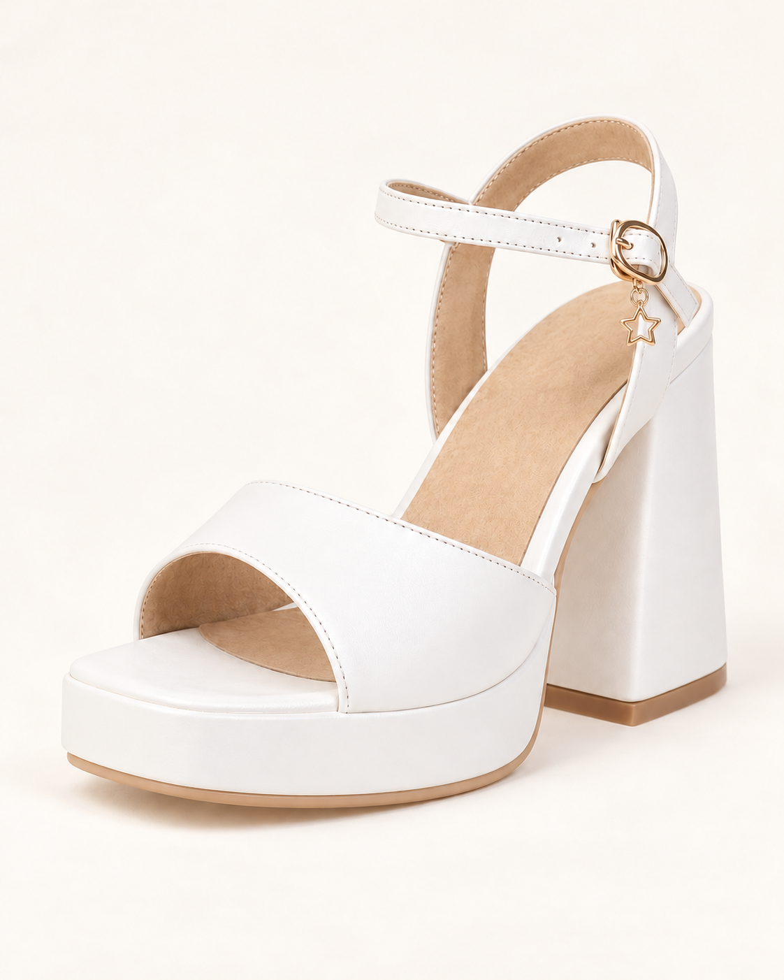Ankle Strap Platform Block Heel Sandals - White - product view 3