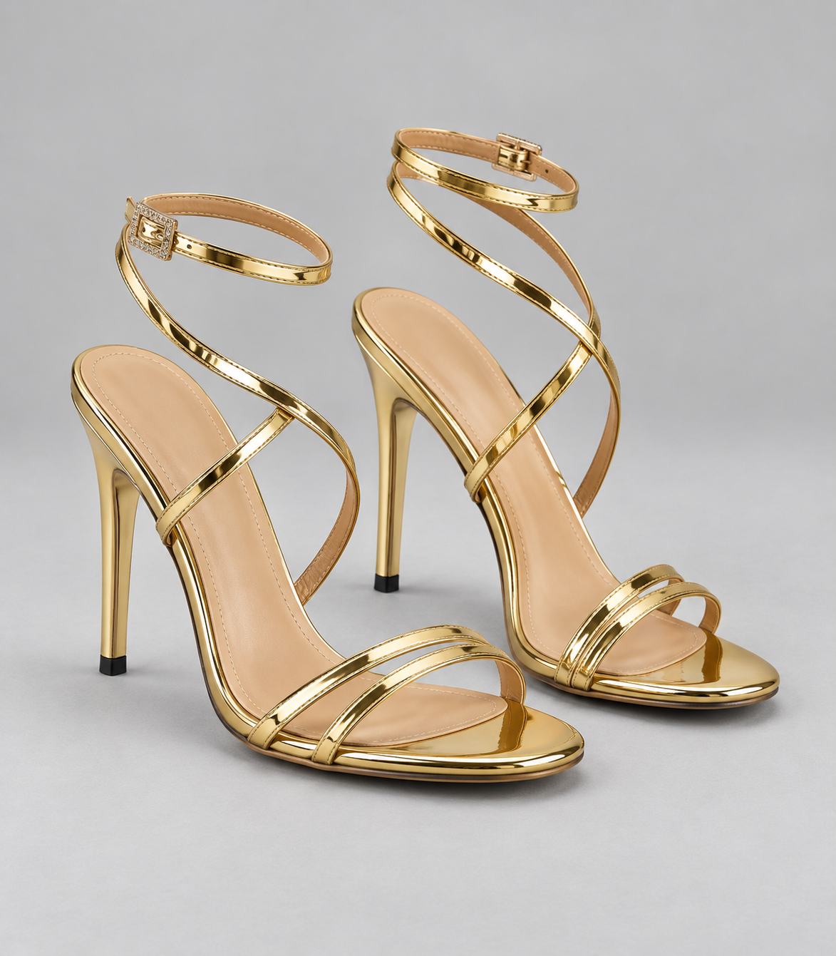 Pointed Toe Lace Up Stiletto Sandals - Golden - product view 1