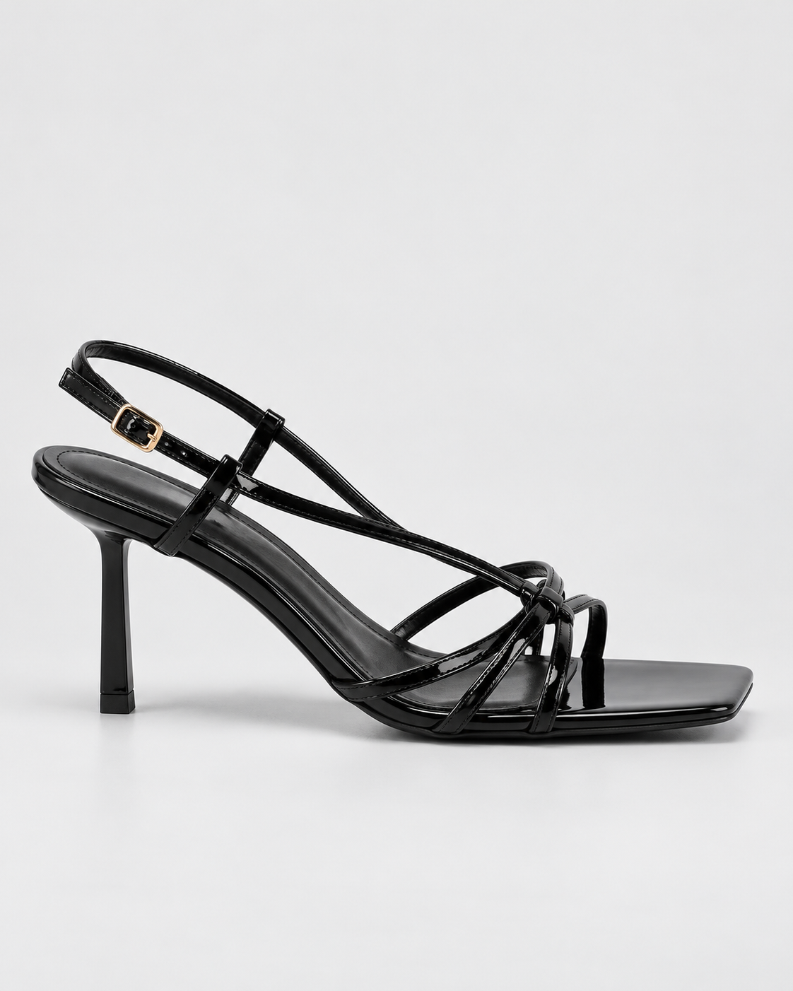 Slim Strap Square Toe Stiletto Sandals - Black - product view 2