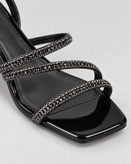 Slim Strap Open Toe Heeled Sandals - Black/PAT - product view 4