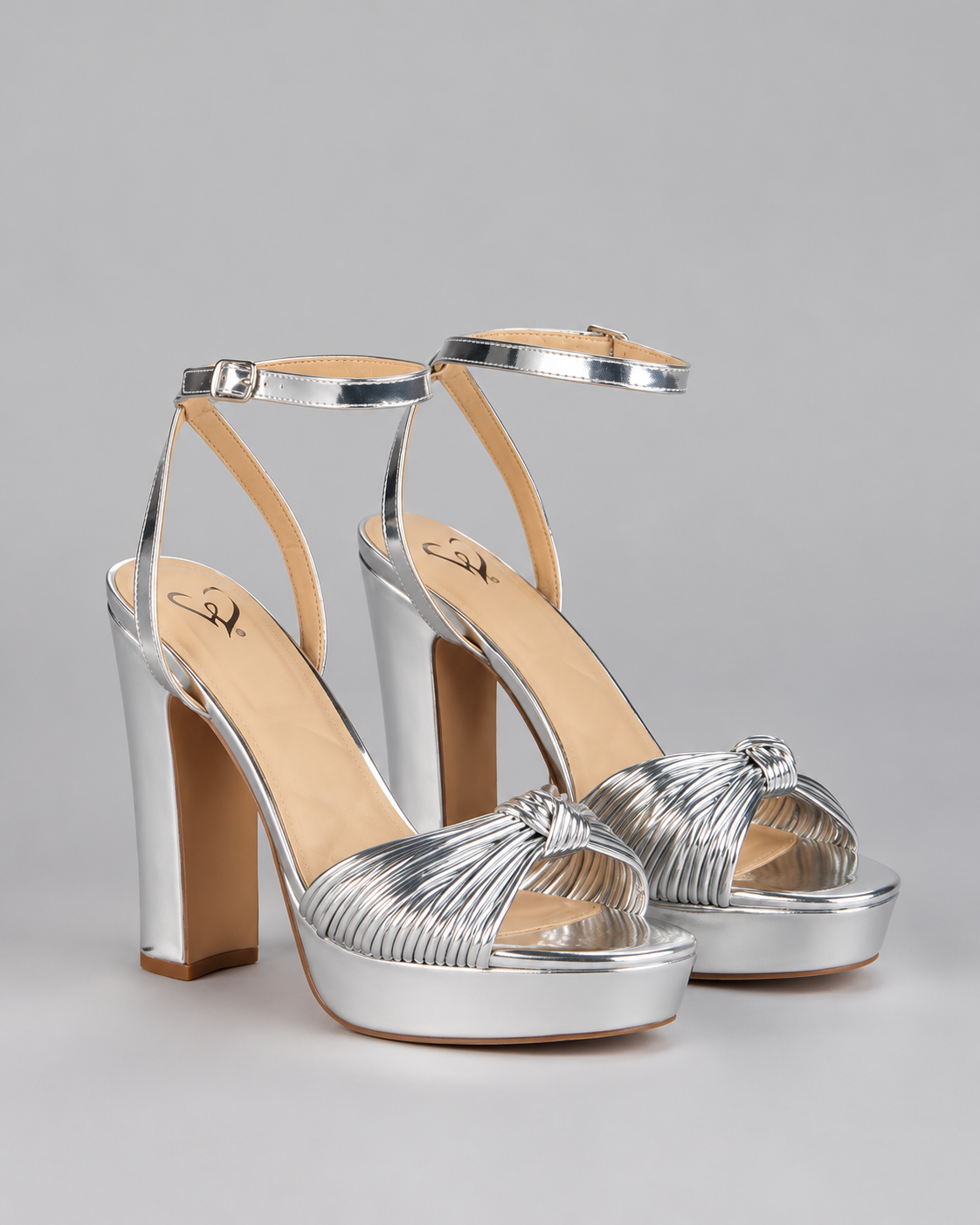 Metallic Knot Platform Sandals - Silver - product view 1