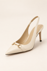 Horsebit Detail Pointed Toe Slingback Heels - Champagne - product view 3