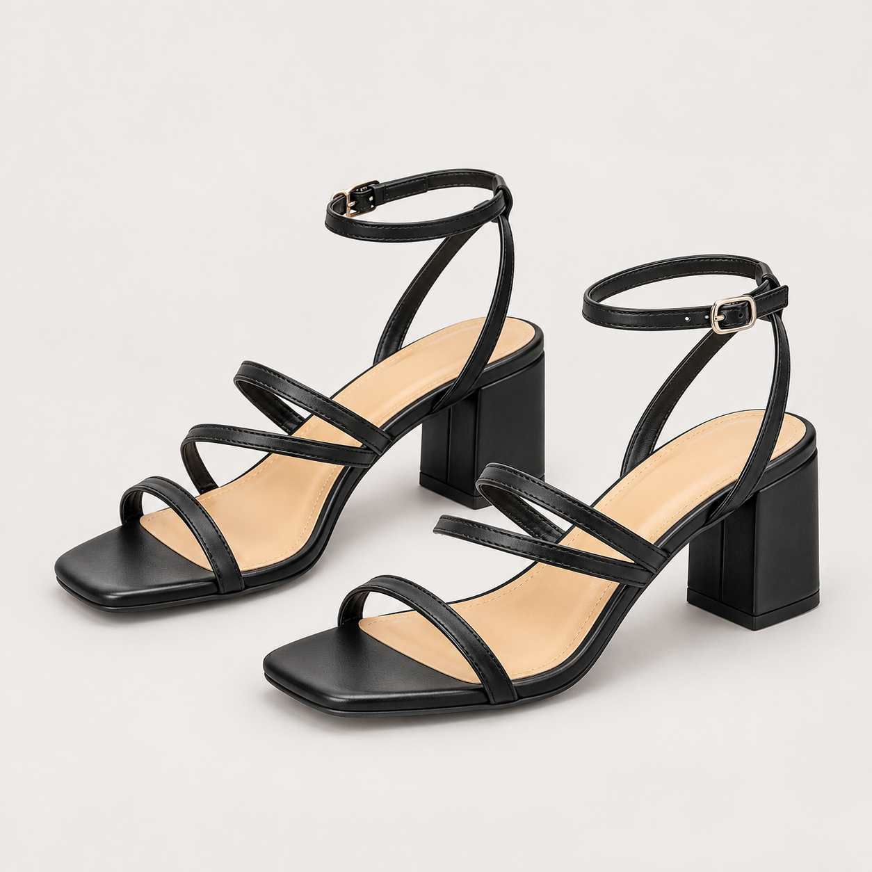 Slim Strap Open Toe Heeled Sandals - Black/PU - variant image