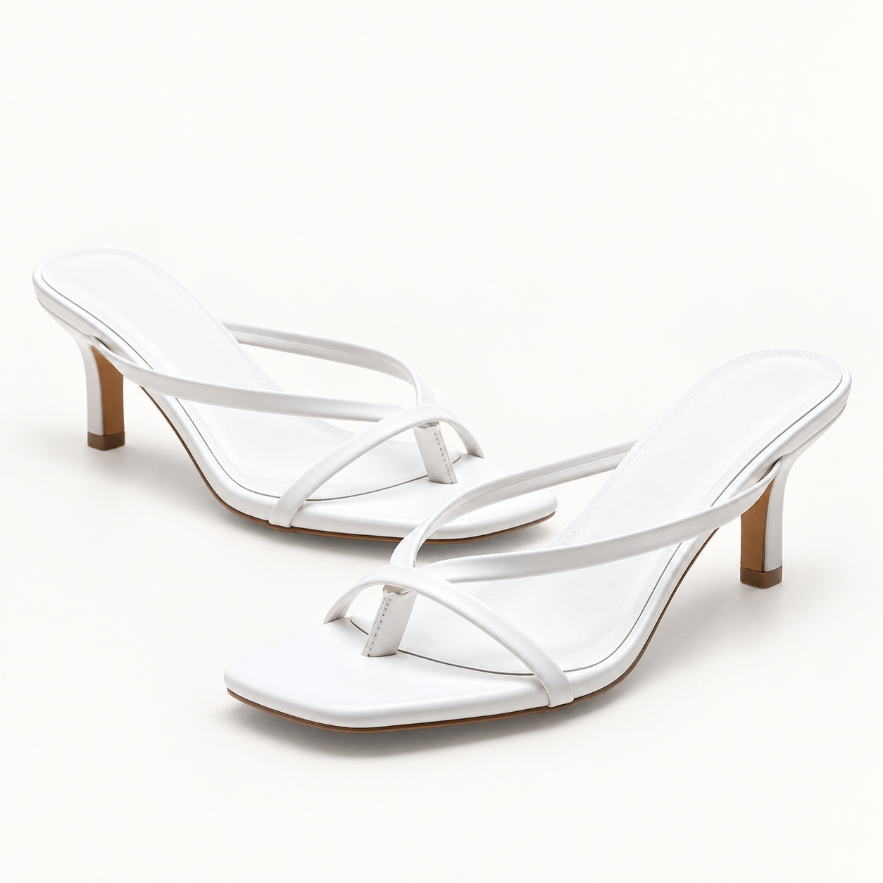 Square Toe Cross Strap Heeled Mules - White - variant image