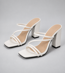 Cross Strap Block Heel Sandals - White - product view 1