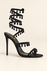 Rhinestone Fringe Spiral Strap Sandals - Black - product view 2