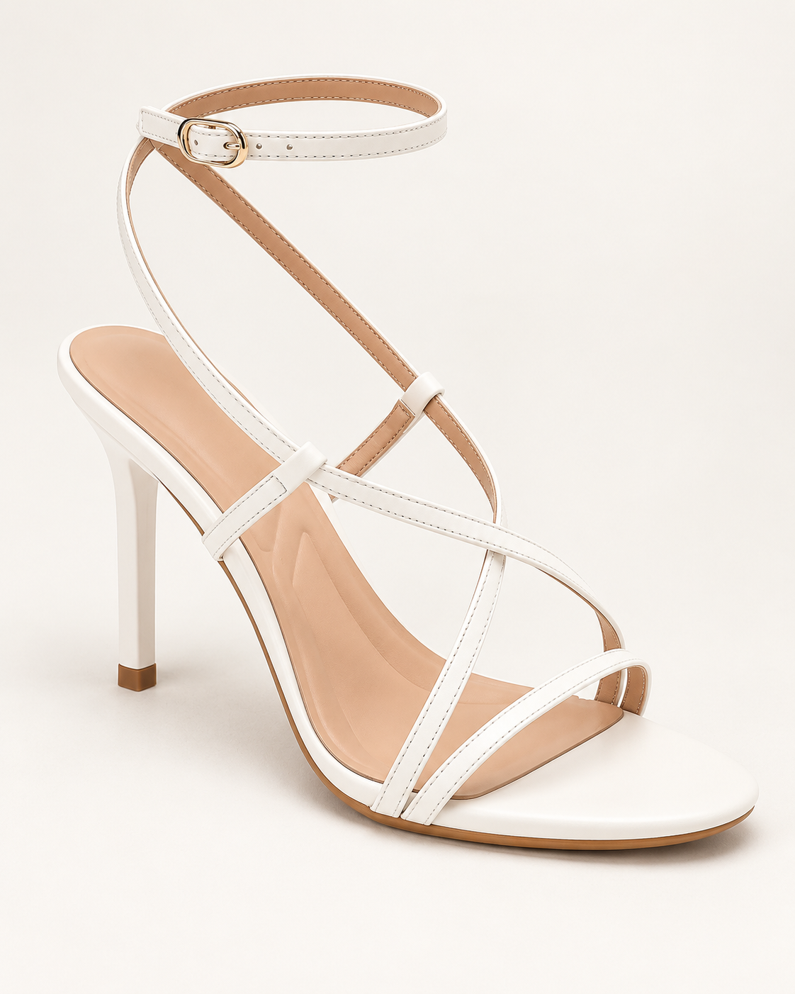 Cross Strap Ankle Tie Stiletto Sandals - White - product view 3