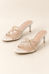 Rhinestone Flower Heeled Mules - White 6 cm - product view 1